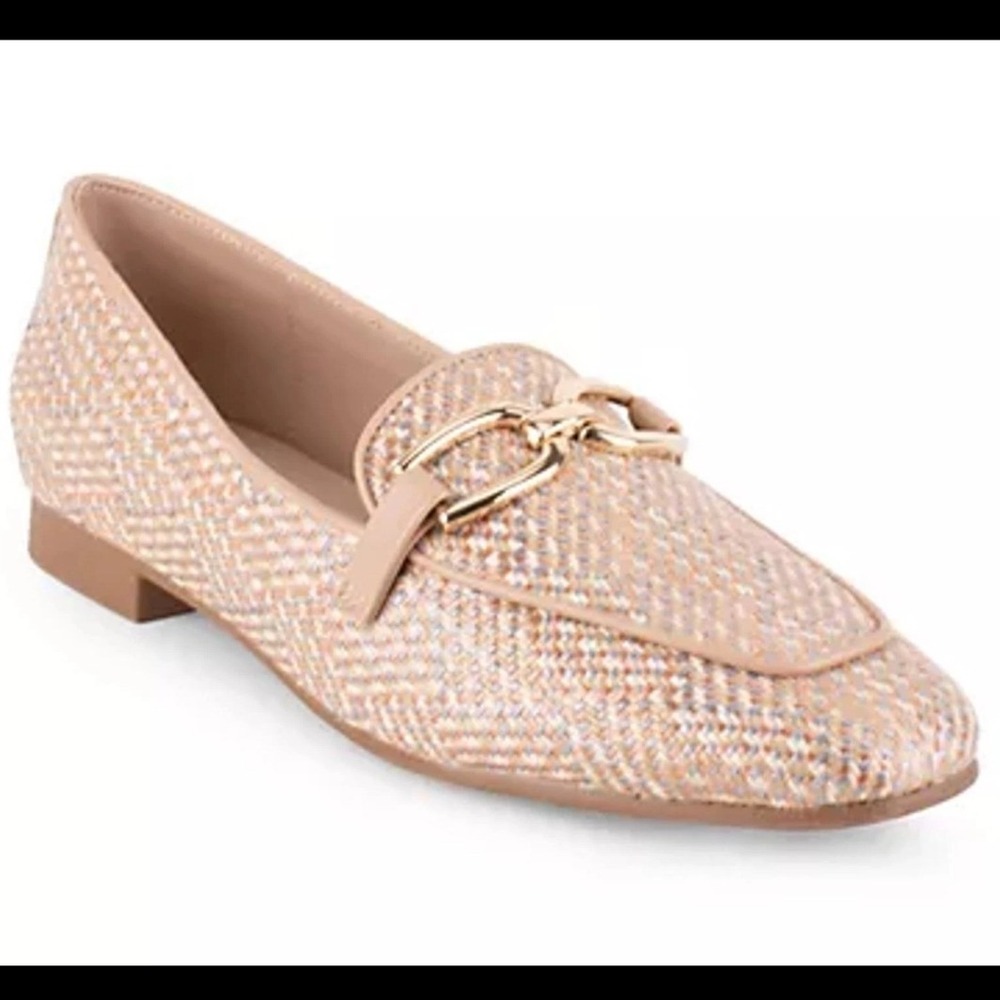 Tahari Women's Beige Patterned With Gold-Tone Slip On Vegan Leather Loafers - 11